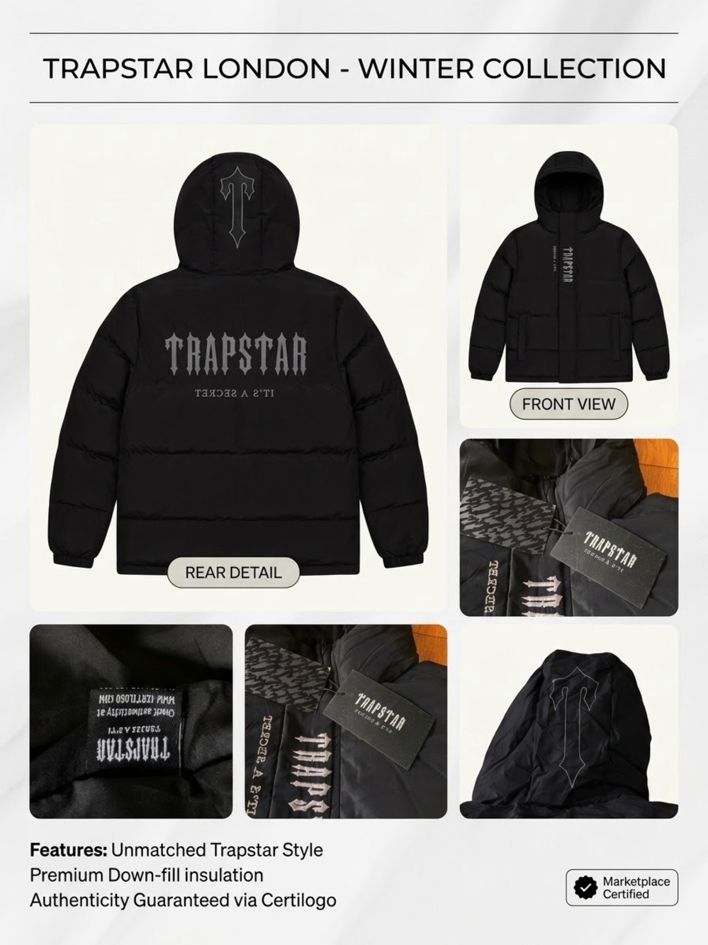 Trapstar Black Hooded Puffer Jacket for Men